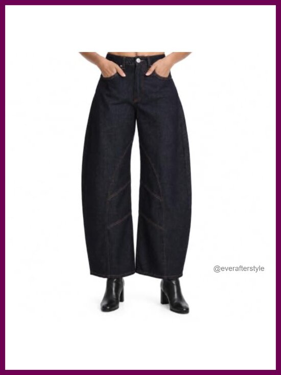 Denim - Women's High Waisted Barrel Jeans Curved Seam Relaxed Fit